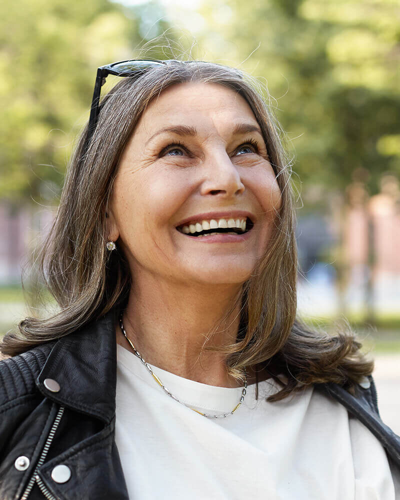 Mature woman in leather jacket